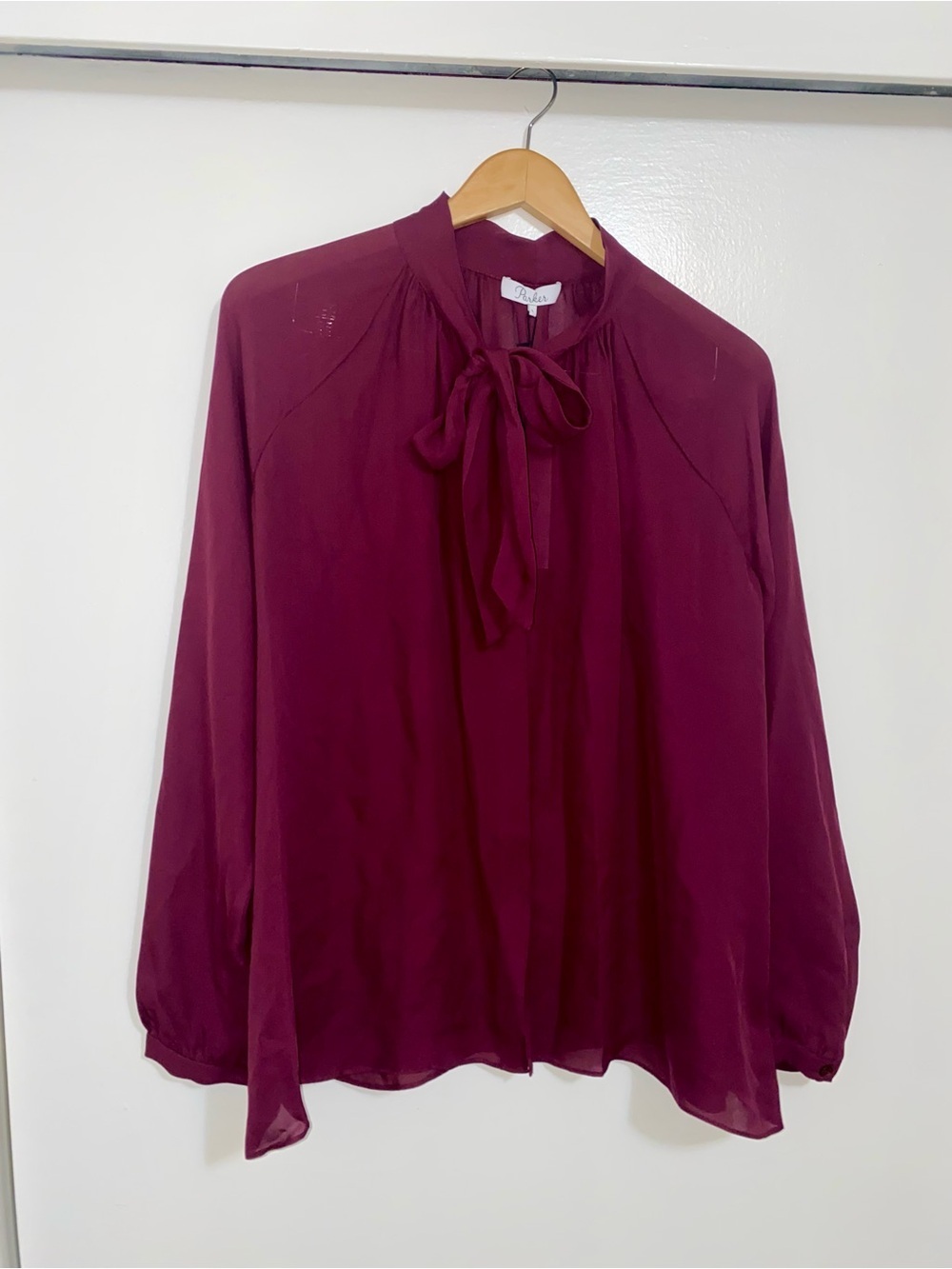 Parker 100% Silk Tie-Neck Long Sleeve Blouse In Allure